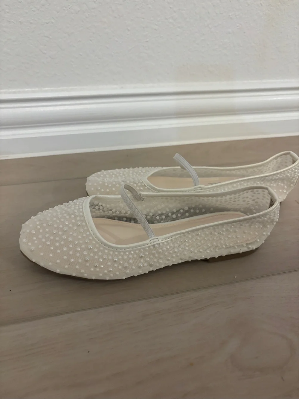 Nina Ivory Pearl-Embellished Mary Jane Ballet Flats